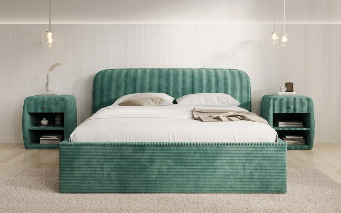 Designer Polsterbett Nola in Cord mit Stauraum