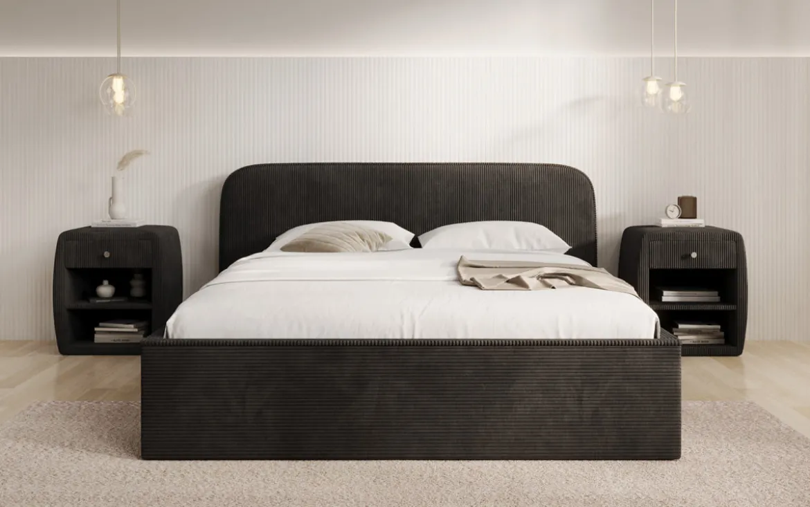Designer Polsterbett Nola in Cord mit Stauraum