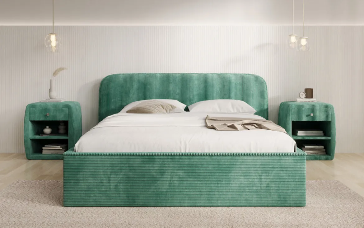 Designer Polsterbett Nola in Cord mit Stauraum