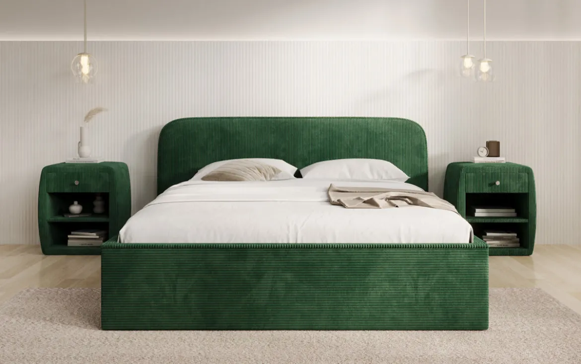 Designer Polsterbett Nola in Cord mit Stauraum