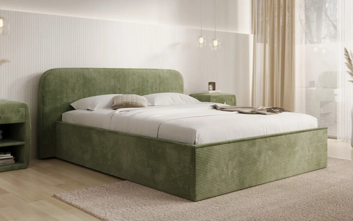 Designer Polsterbett Nola in Cord mit Stauraum