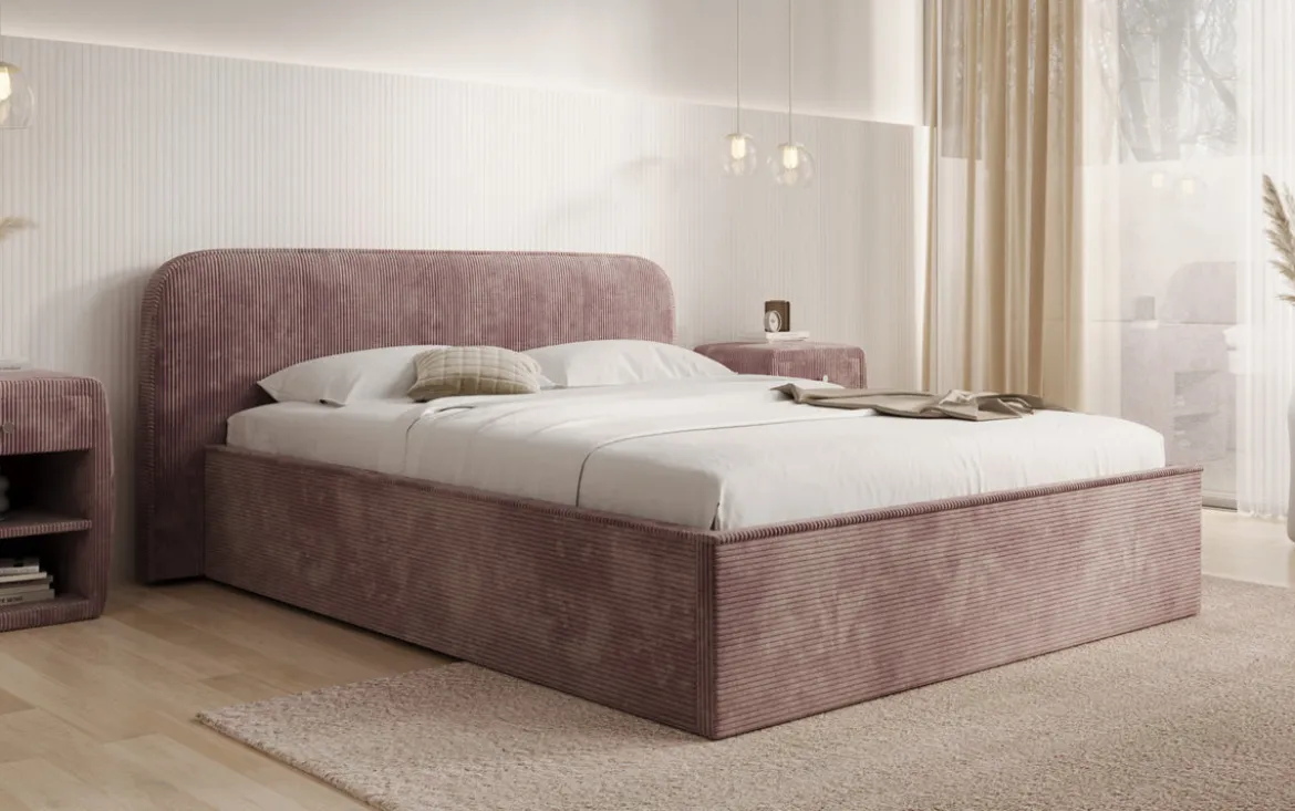 Designer Polsterbett Nola in Cord mit Stauraum