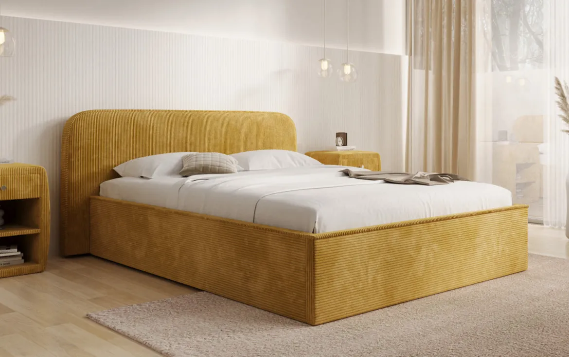 Designer Polsterbett Nola in Cord mit Stauraum