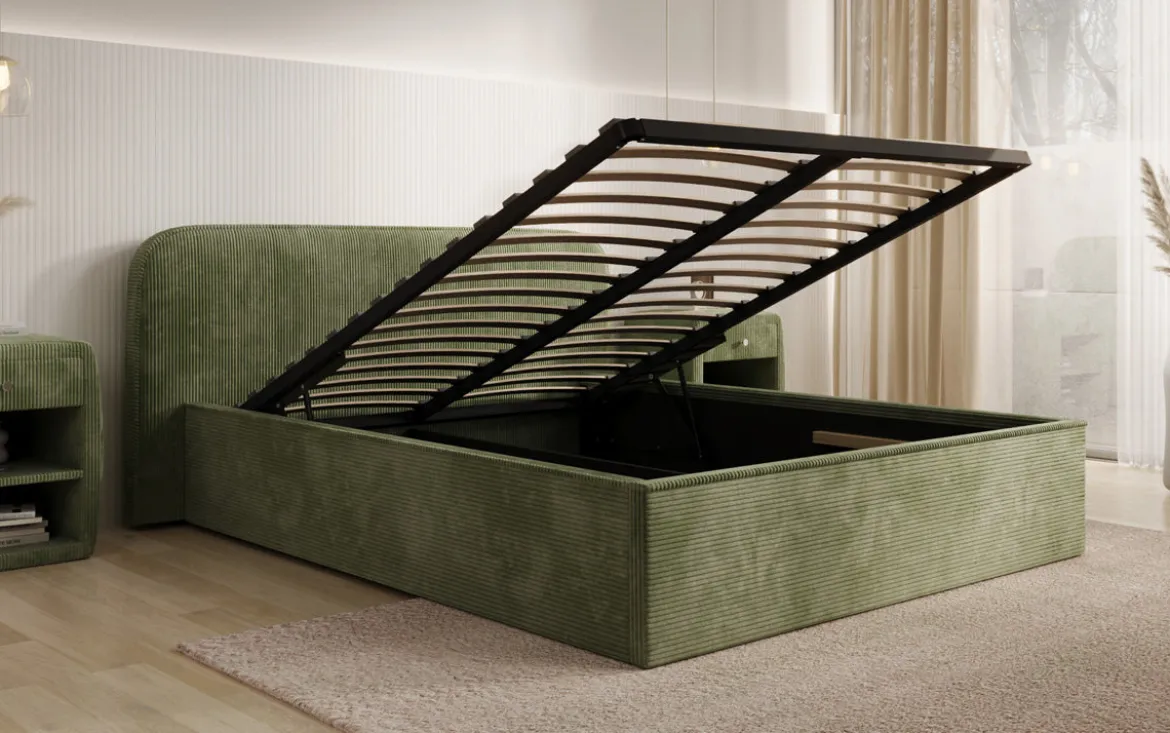 Designer Polsterbett Nola in Cord mit Stauraum