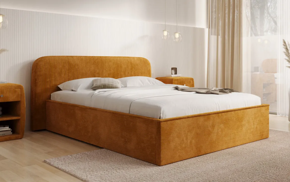 Designer Polsterbett Nola in Cord mit Stauraum