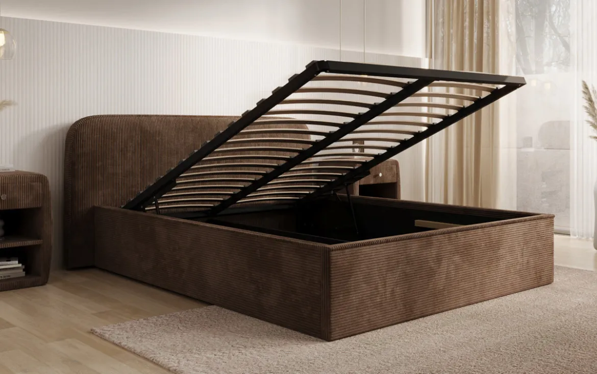Designer Polsterbett Nola in Cord mit Stauraum