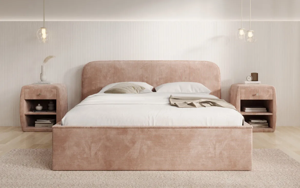 Designer Polsterbett Nola in Cord mit Stauraum