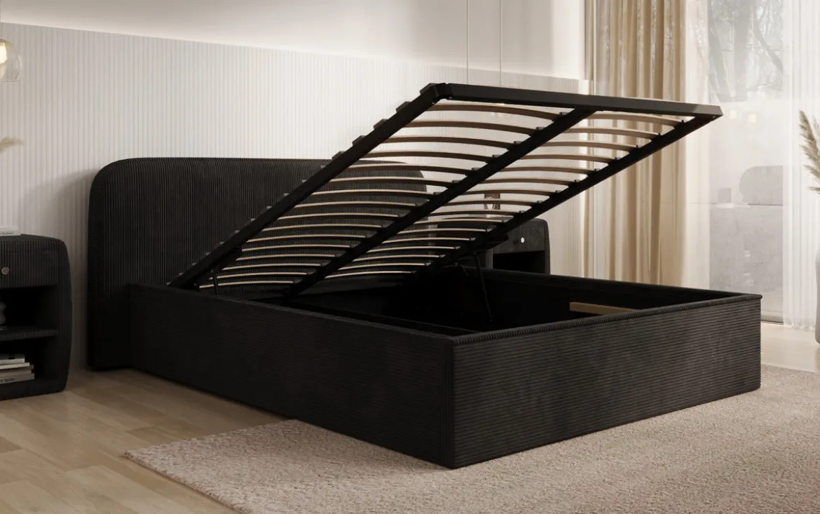 Designer Polsterbett Nola in Cord mit Stauraum