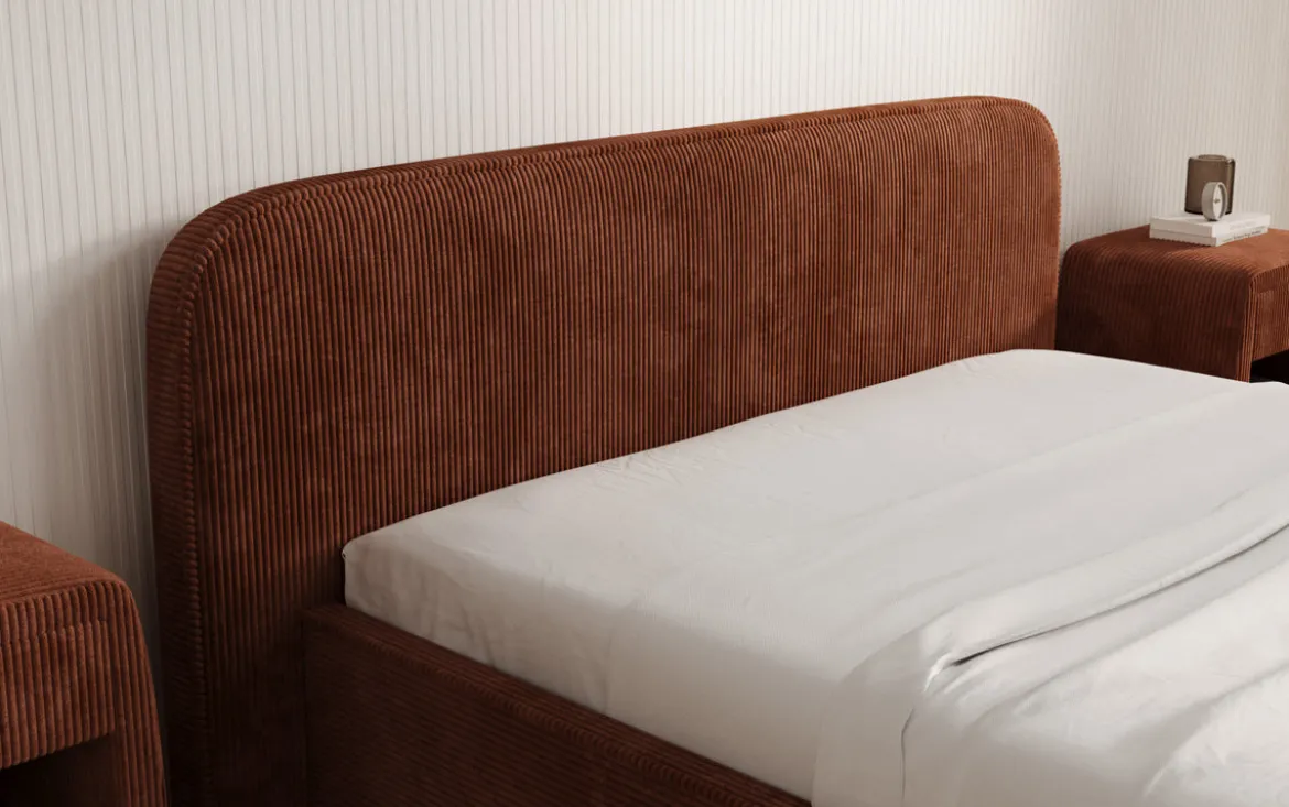 Designer Polsterbett Nola in Cord mit Stauraum