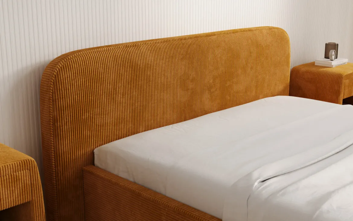 Designer Polsterbett Nola in Cord mit Stauraum