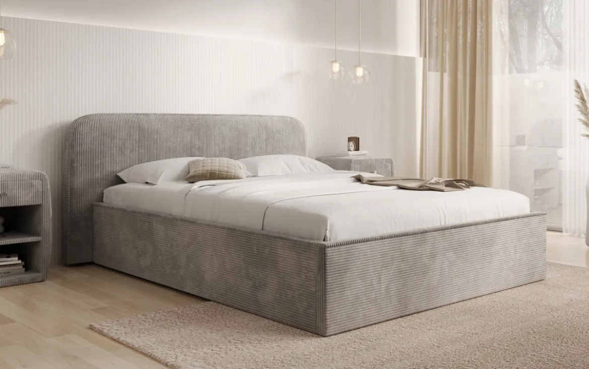 Designer Polsterbett Nola in Cord mit Stauraum