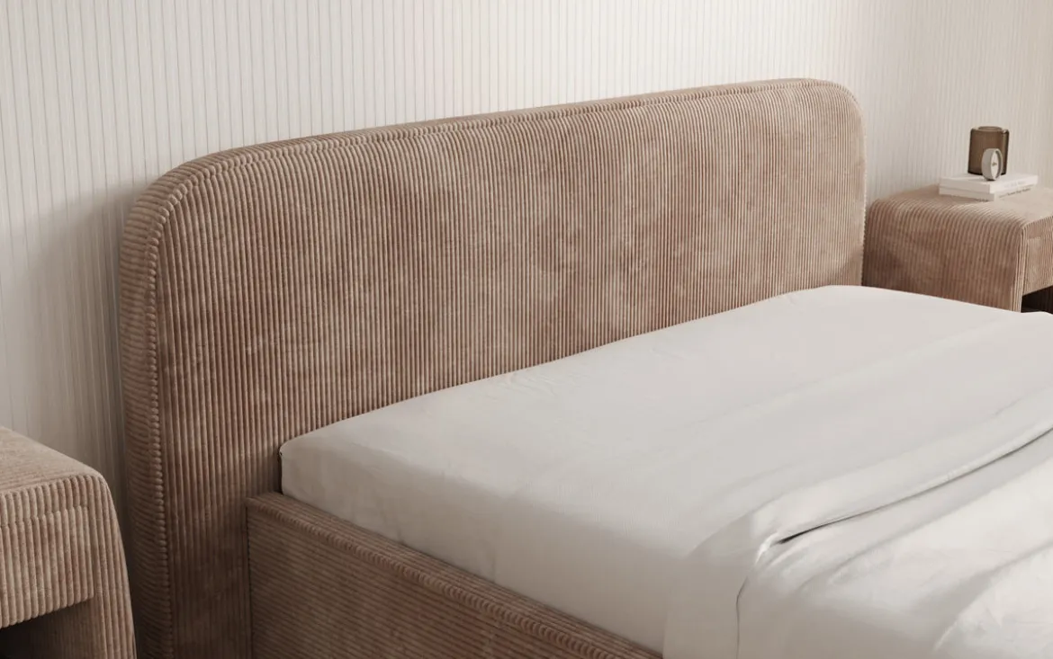 Designer Polsterbett Nola in Cord mit Stauraum