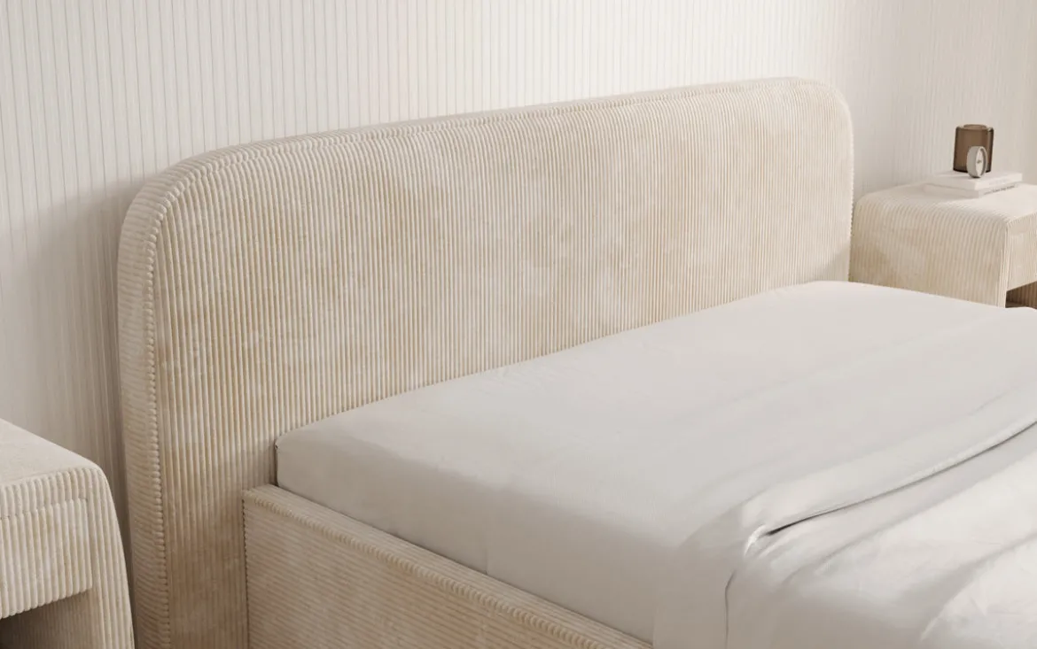 Designer Polsterbett Nola in Cord mit Stauraum