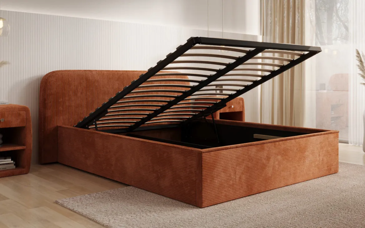 Designer Polsterbett Nola in Cord mit Stauraum