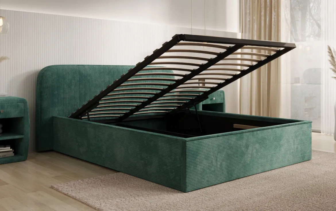 Designer Polsterbett Nola in Cord mit Stauraum
