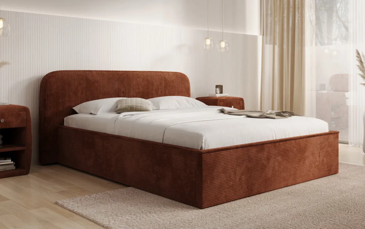 Designer Polsterbett Nola in Cord mit Stauraum