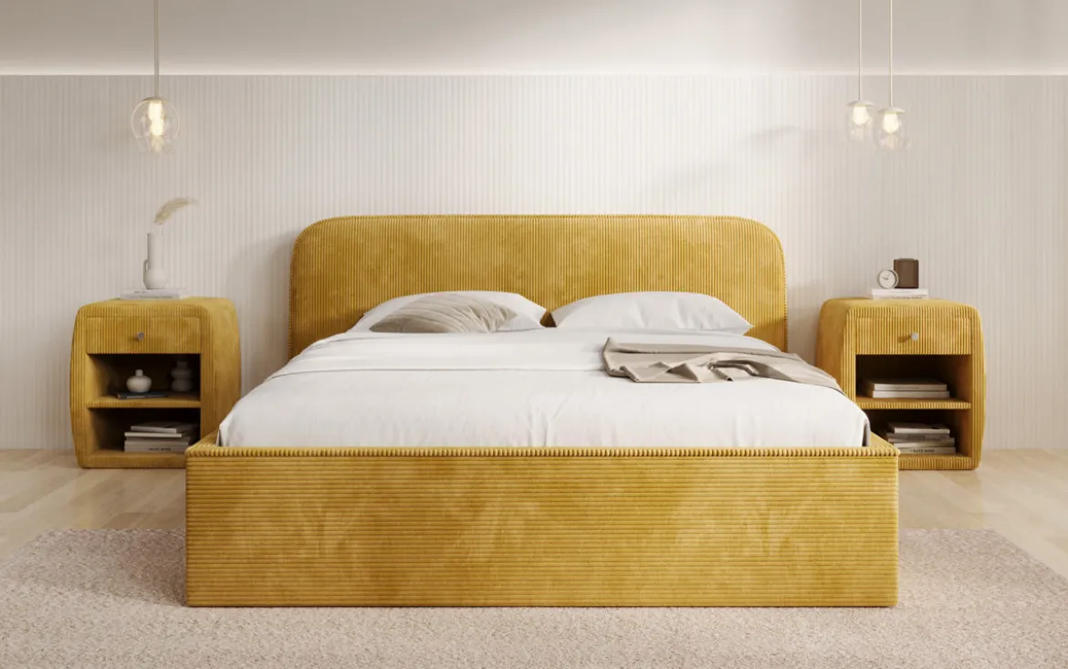 Designer Polsterbett Nola in Cord mit Stauraum
