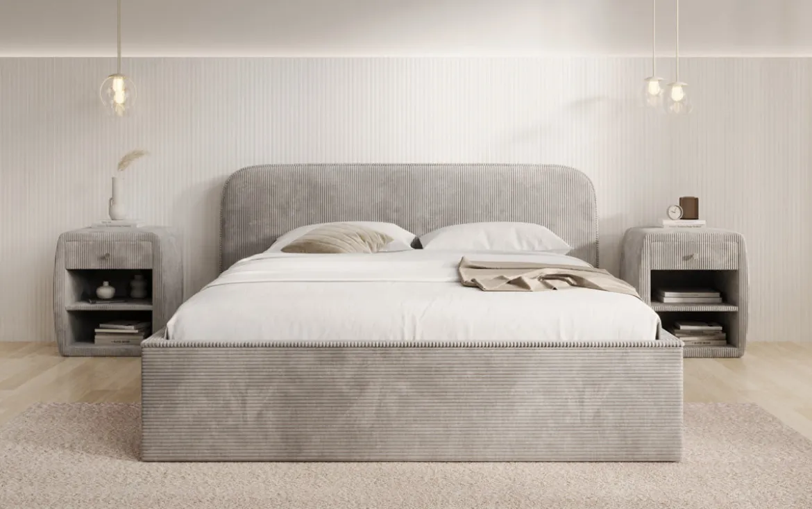 Designer Polsterbett Nola in Cord mit Stauraum