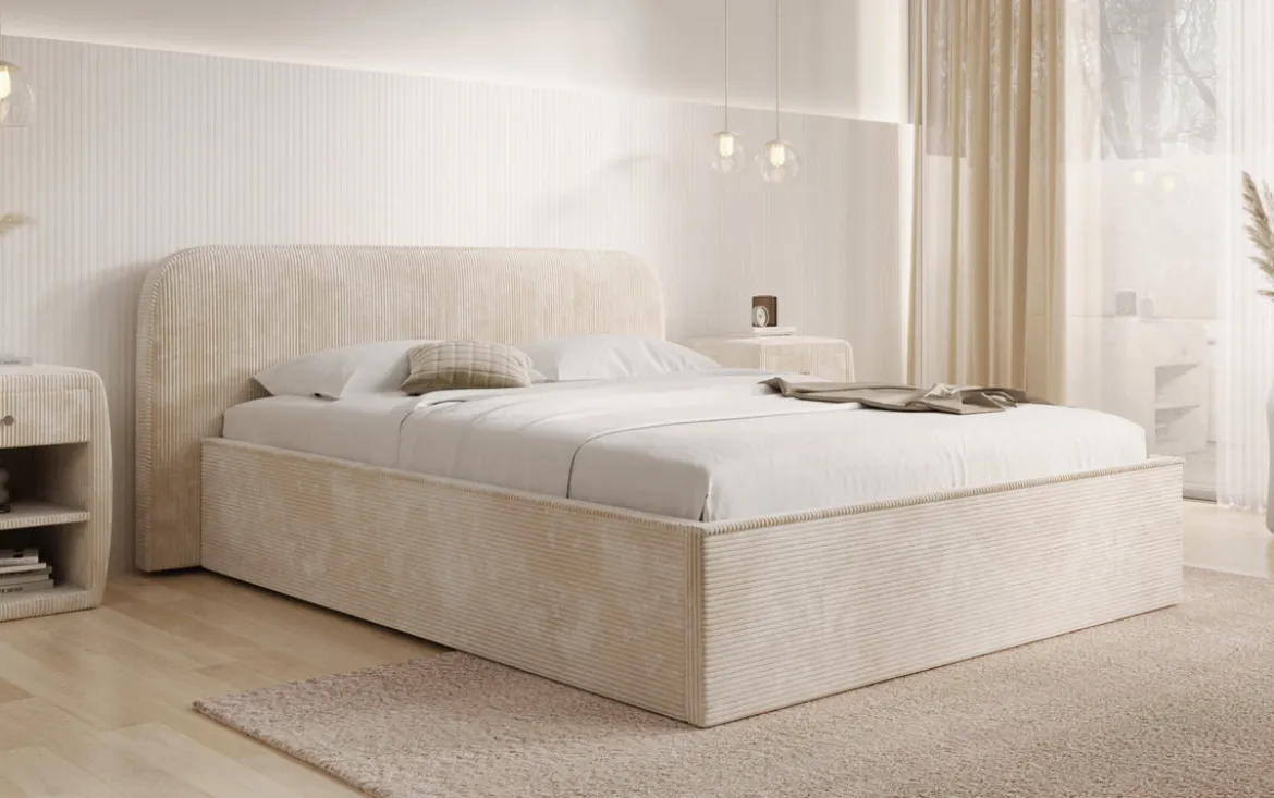 Designer Polsterbett Nola in Cord mit Stauraum