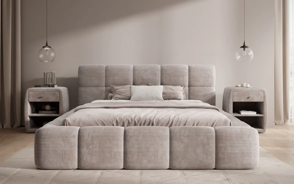 Designer Polsterbett Nox in Cord mit Stauraum