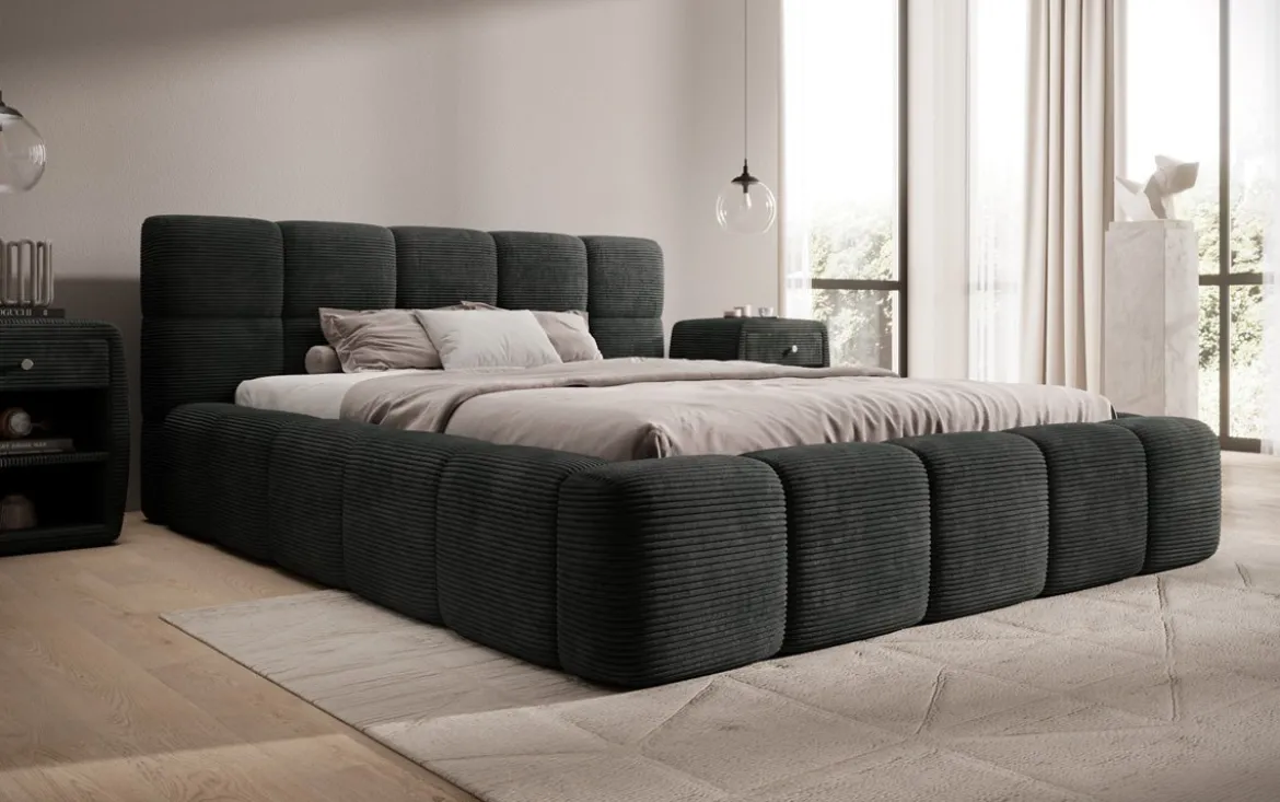 Designer Polsterbett Nox in Cord mit Stauraum