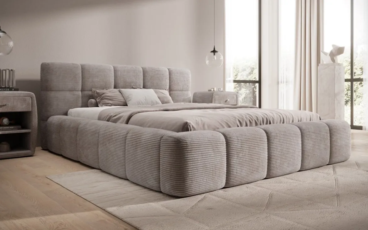 Designer Polsterbett Nox in Cord mit Stauraum