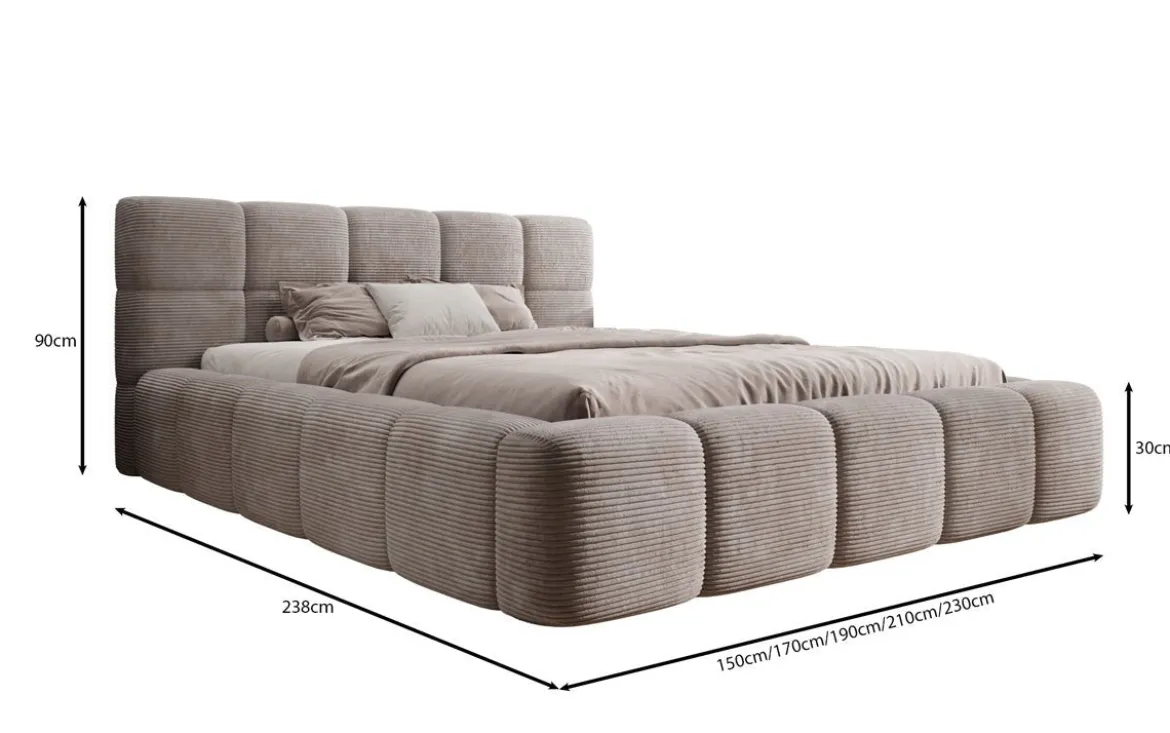 Designer Polsterbett Nox in Cord mit Stauraum