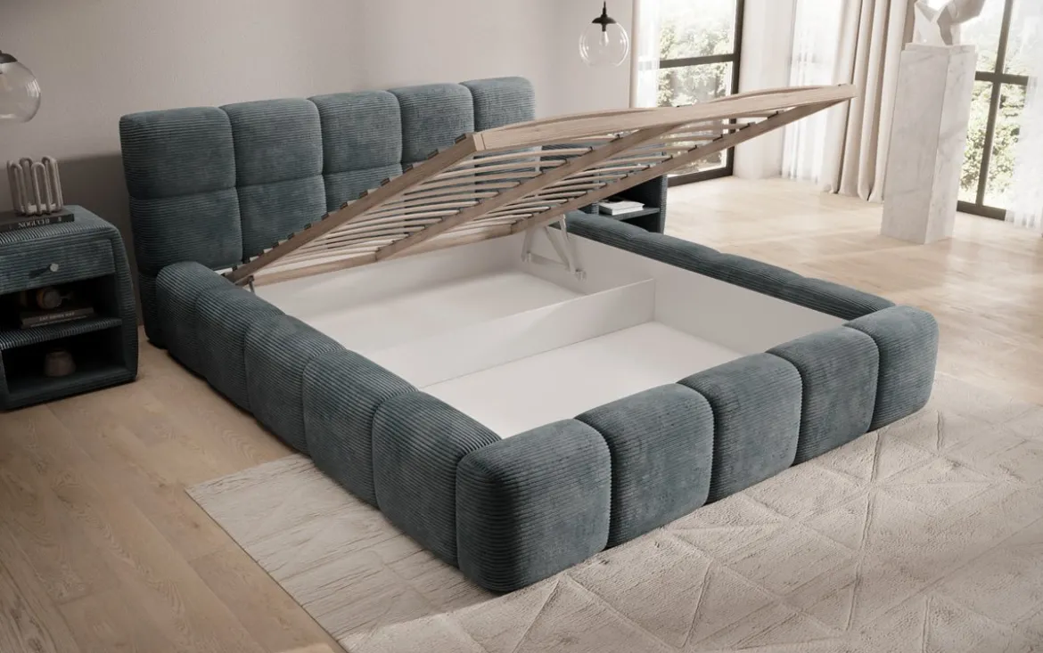 Designer Polsterbett Nox in Cord mit Stauraum