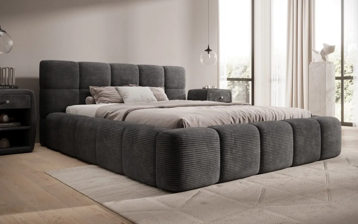 Designer Polsterbett Nox in Cord mit Stauraum
