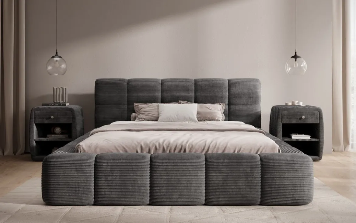 Designer Polsterbett Nox in Cord mit Stauraum