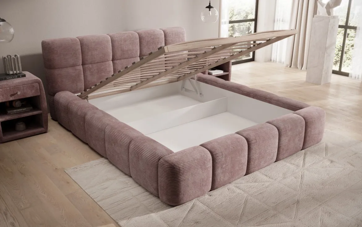 Designer Polsterbett Nox in Cord mit Stauraum