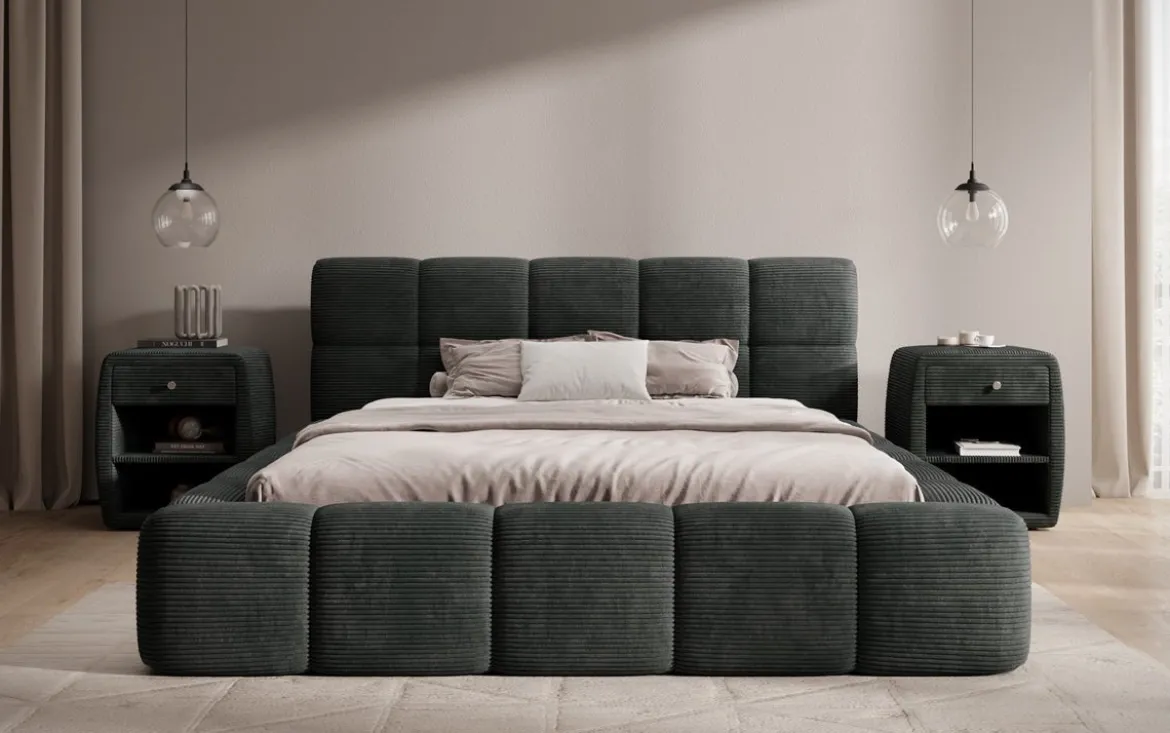 Designer Polsterbett Nox in Cord mit Stauraum