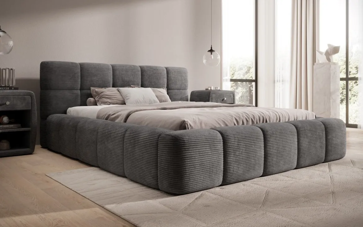 Designer Polsterbett Nox in Cord mit Stauraum