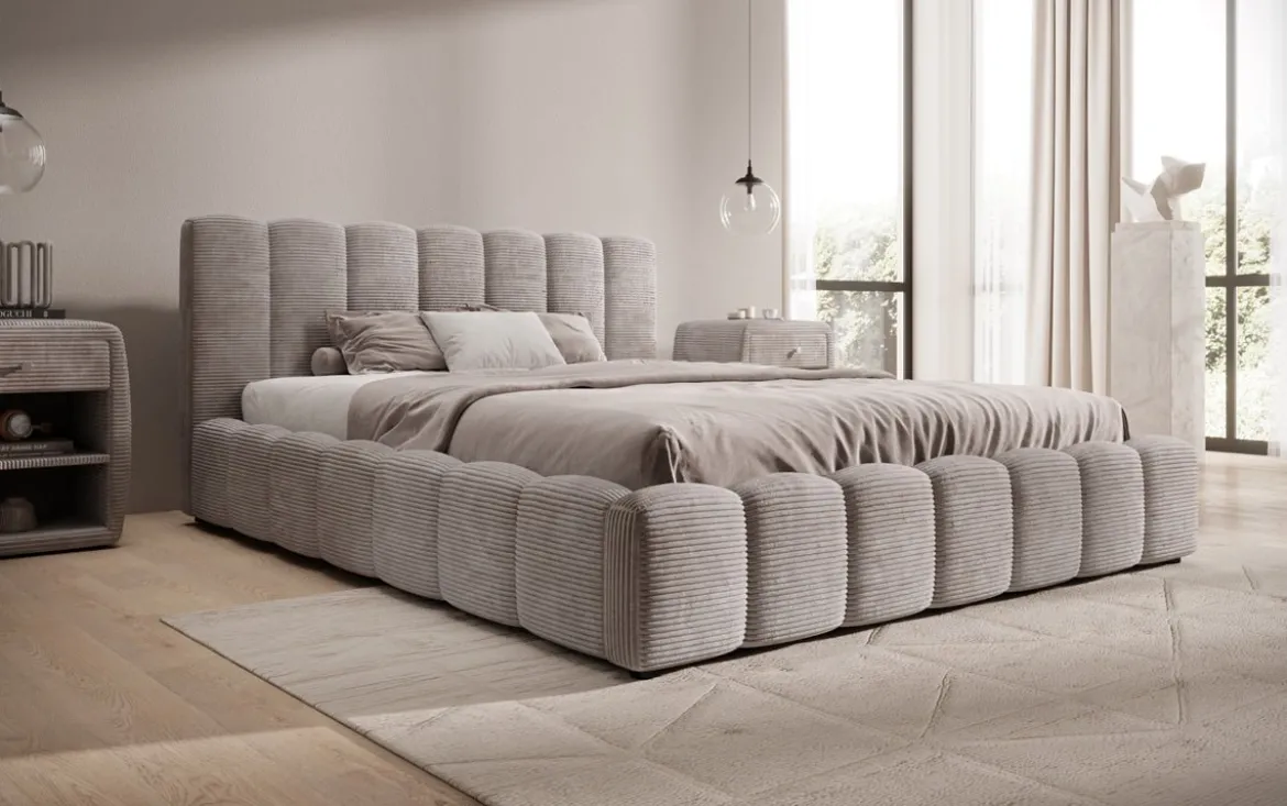 Designer Polsterbett Nuveo in Cord mit Stauraum