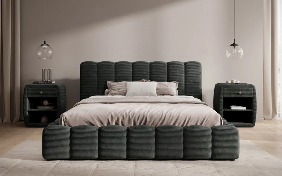 Designer Polsterbett Nuveo in Cord mit Stauraum
