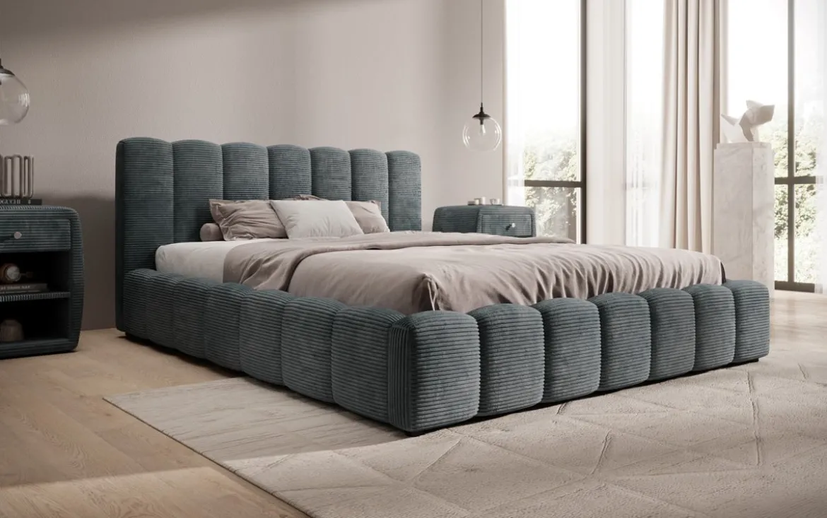 Designer Polsterbett Nuveo in Cord mit Stauraum