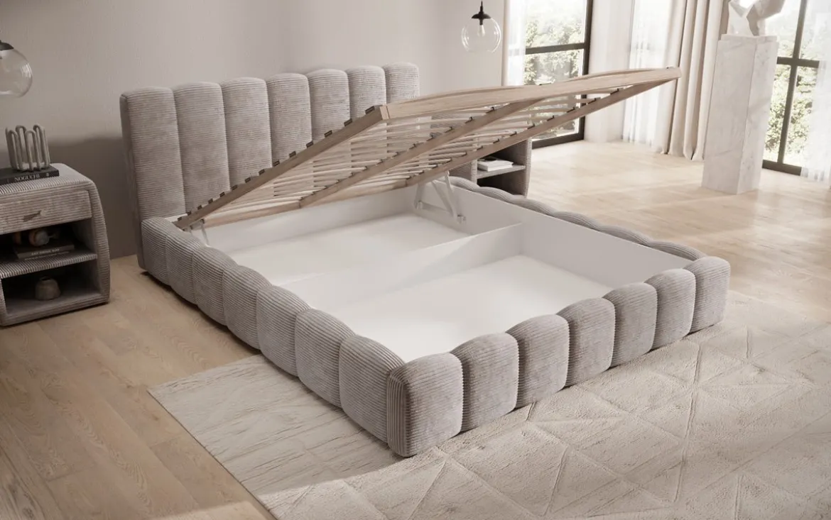 Designer Polsterbett Nuveo in Cord mit Stauraum