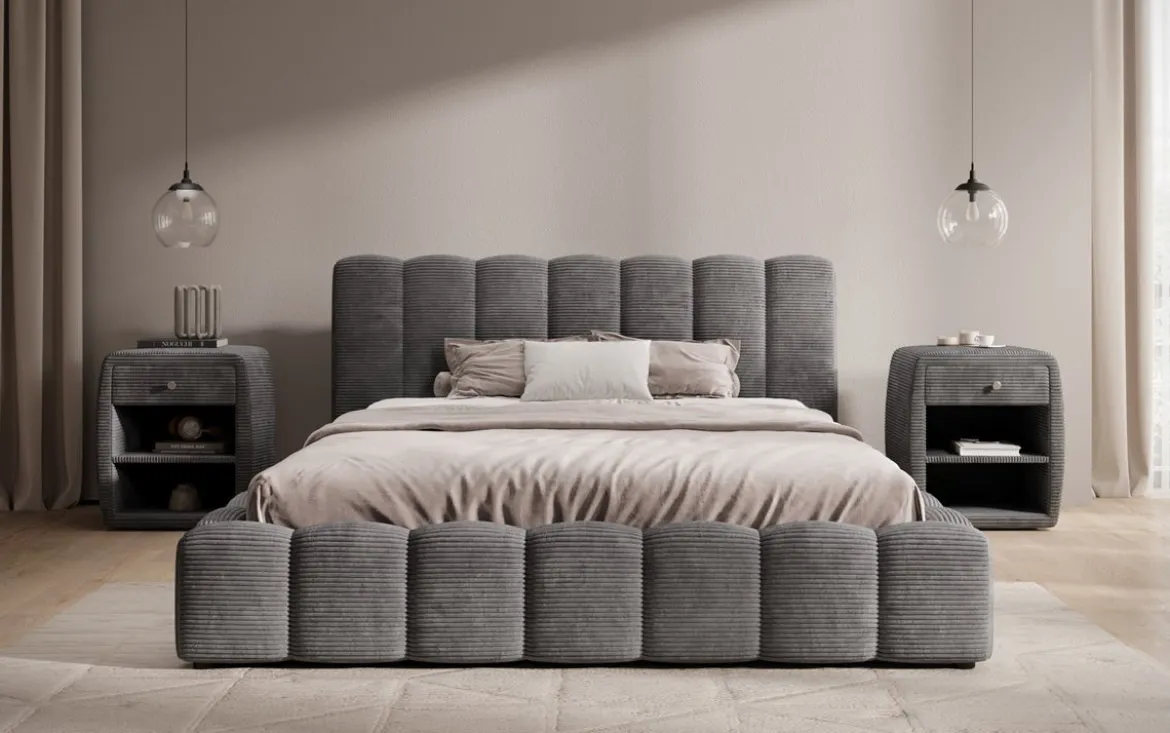 Designer Polsterbett Nuveo in Cord mit Stauraum