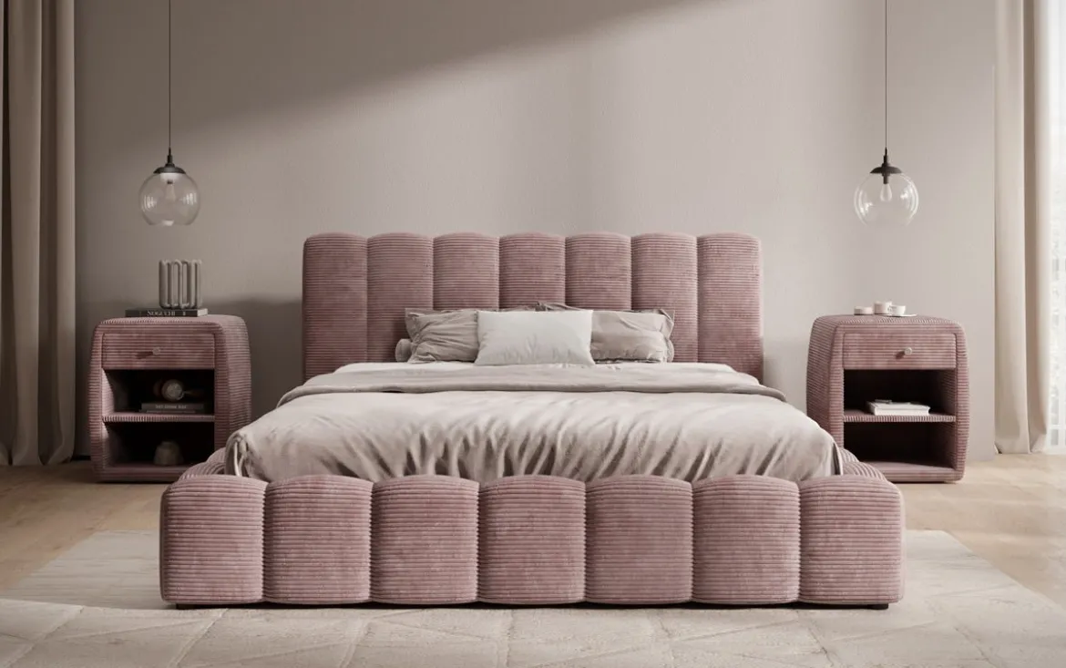 Designer Polsterbett Nuveo in Cord mit Stauraum