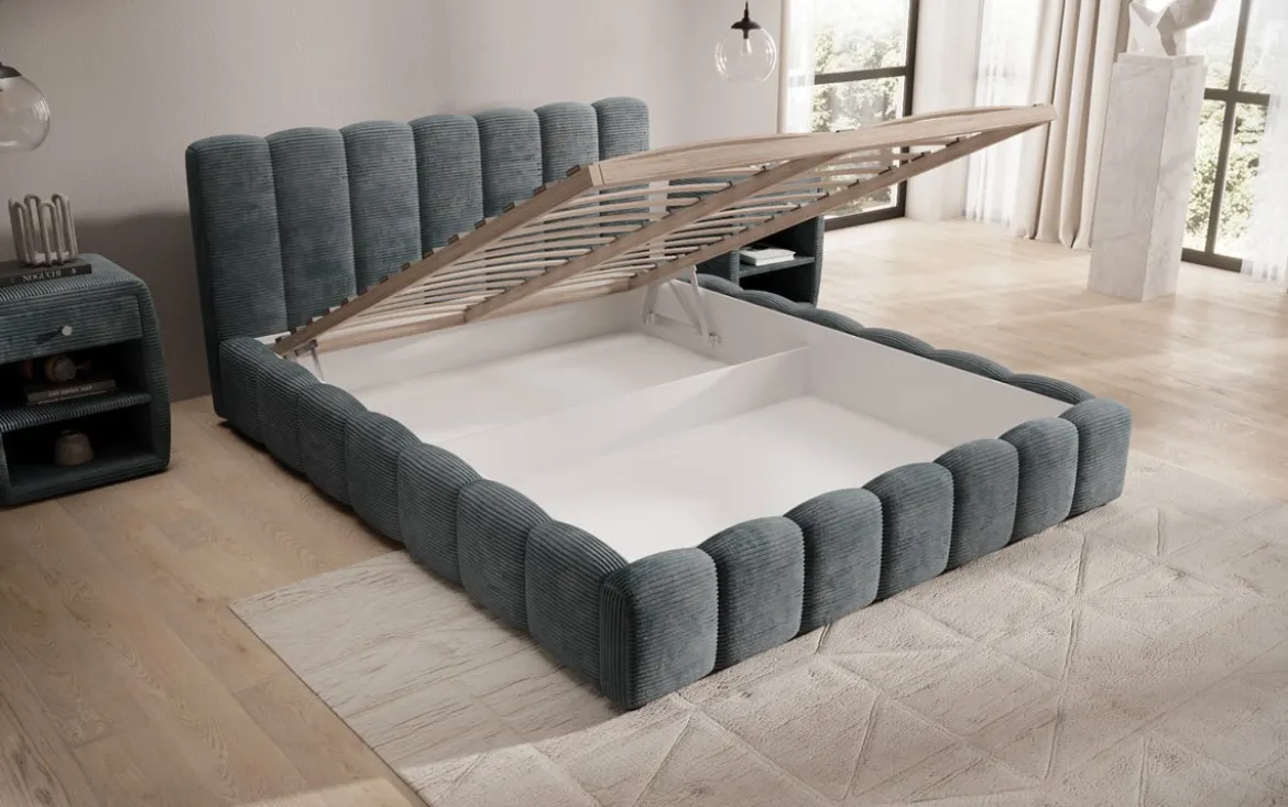 Designer Polsterbett Nuveo in Cord mit Stauraum