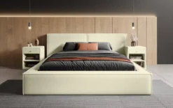 Designer Polsterbett Ophelia in Bouclé mit Stauraum
