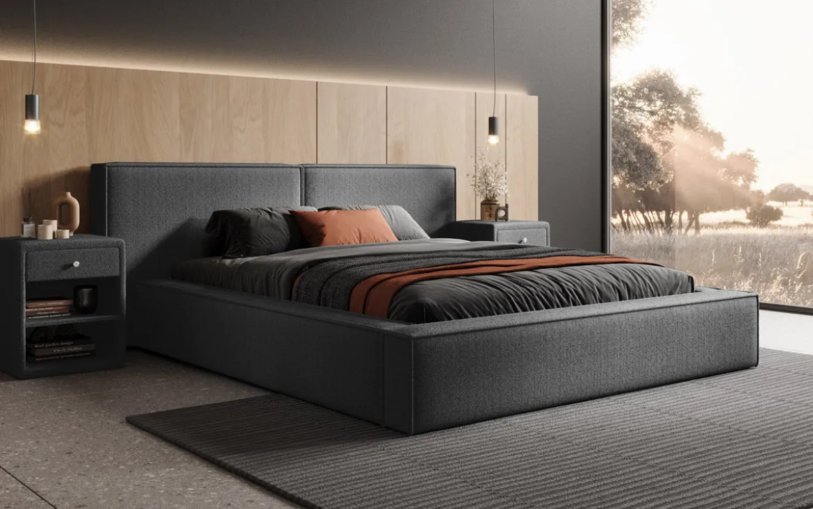 Designer Polsterbett Ophelia in Bouclé mit Stauraum