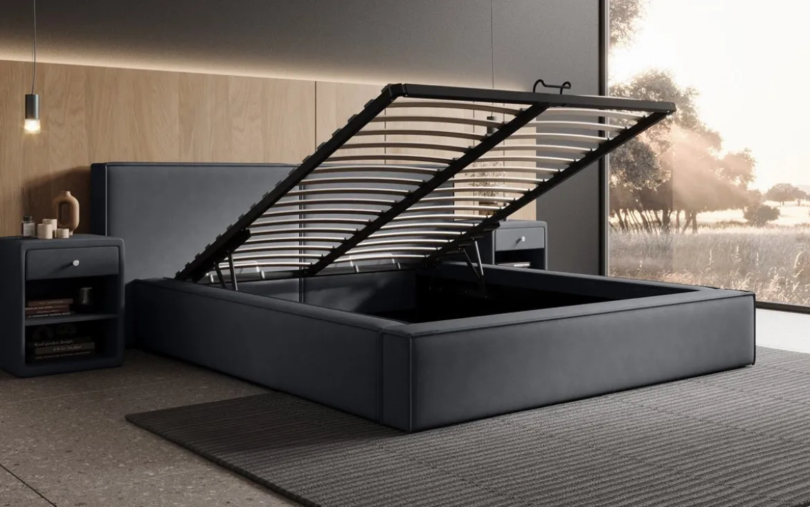Designer Polsterbett Ophelia in Stoff mit Stauraum