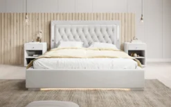 Designer Polsterbett Relina inkl. RGB, USB und Stauraum