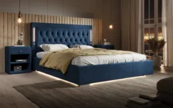 Designer Polsterbett Relina inkl. RGB, USB und Stauraum