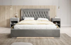 Designer Polsterbett Relina inkl. RGB, USB und Stauraum