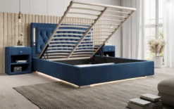 Designer Polsterbett Relina inkl. RGB, USB und Stauraum