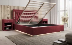 Designer Polsterbett Relina inkl. RGB, USB und Stauraum