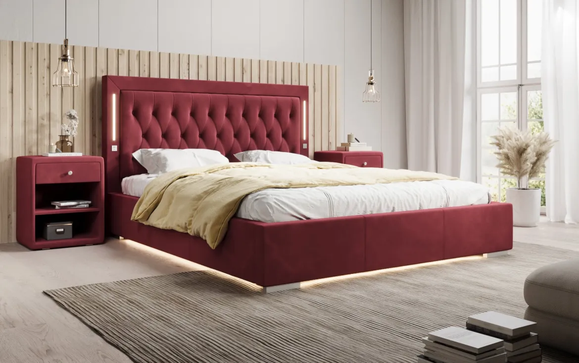 Designer Polsterbett Relina inkl. RGB, USB und Stauraum