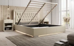 Designer Polsterbett Rio inkl. RGB, USB und Stauraum